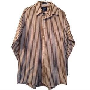🇺🇲3/$15 Towncraft Men's Off White Gray Striped Button-Down Shirt Size 15.5